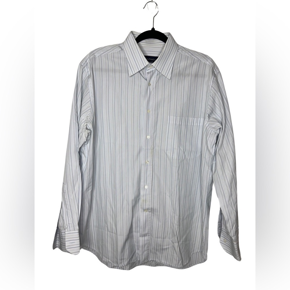 Canali Men's Collared Button Down Shirt Long Sleeves Stripes Cotton Size 41/16